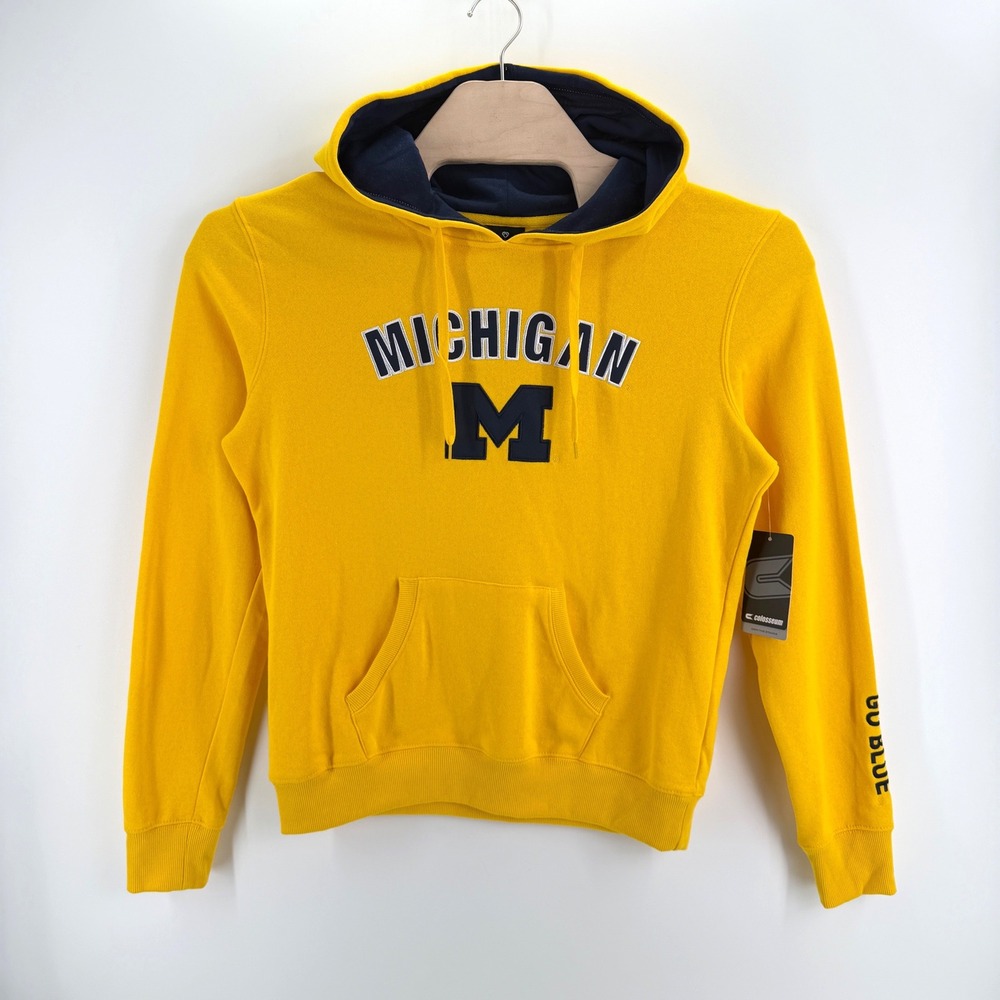 Colosseum Michigan Wolverines Hoodie Large Yellow Blue Embroidered GameDay New